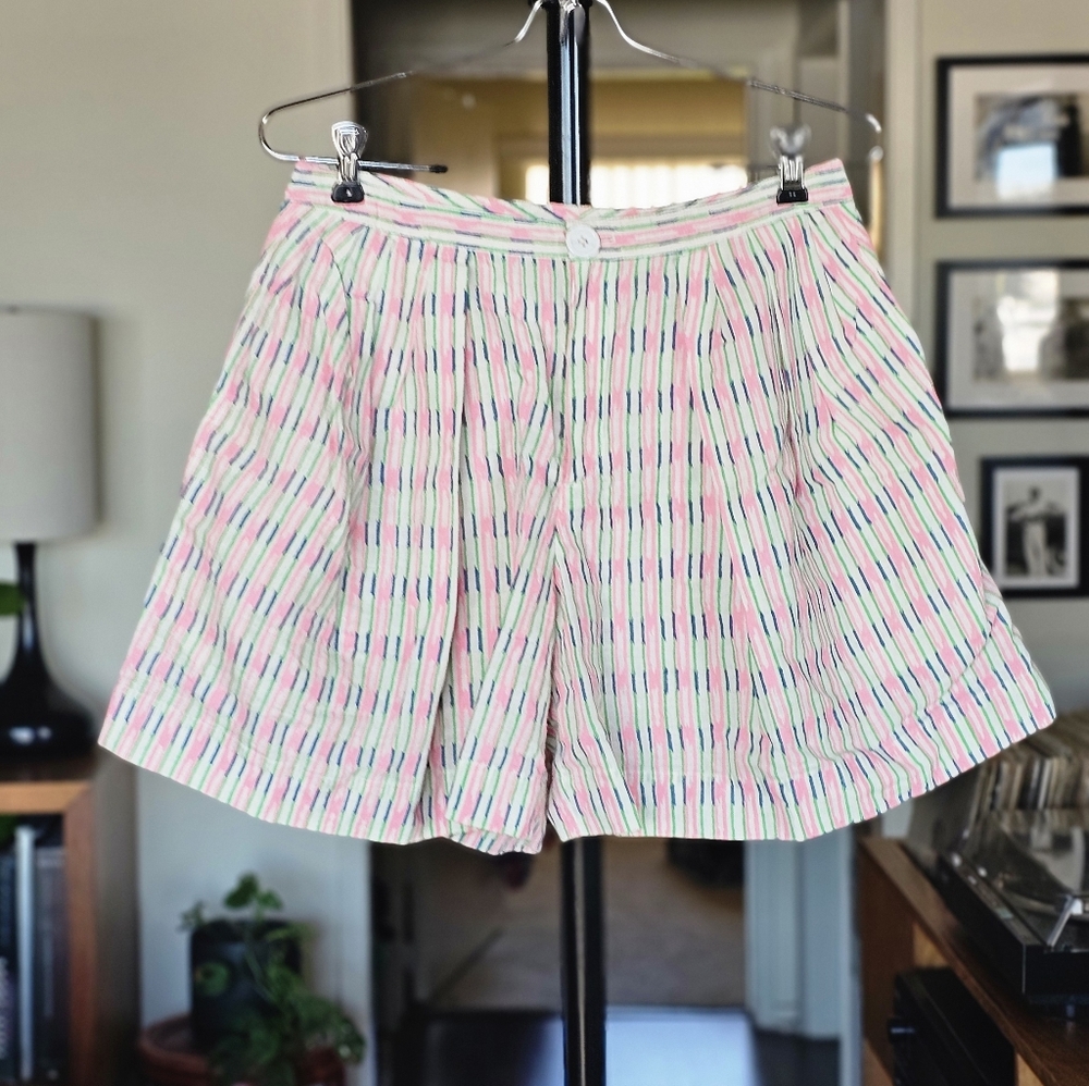 Thierry Colson Striped Pleated Linen Shorts